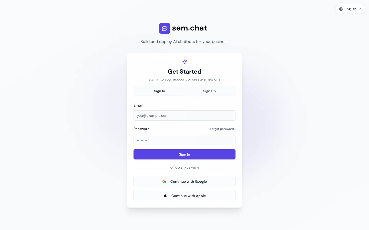 Tangkapan layar nyata dari ruang kerja demo sem.chat