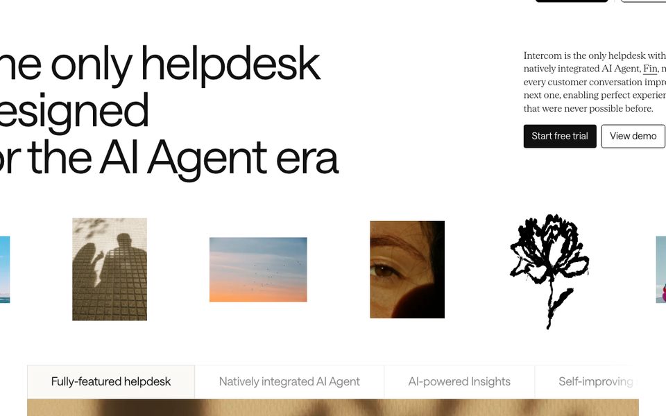 Intercom homepage, the helpdesk for the AI agent era
