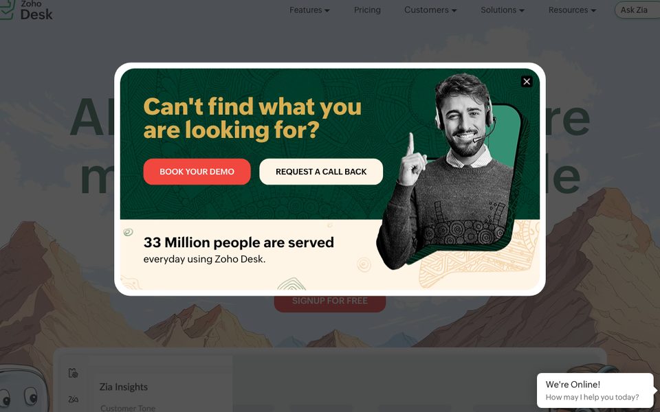 Zoho Desk homepage